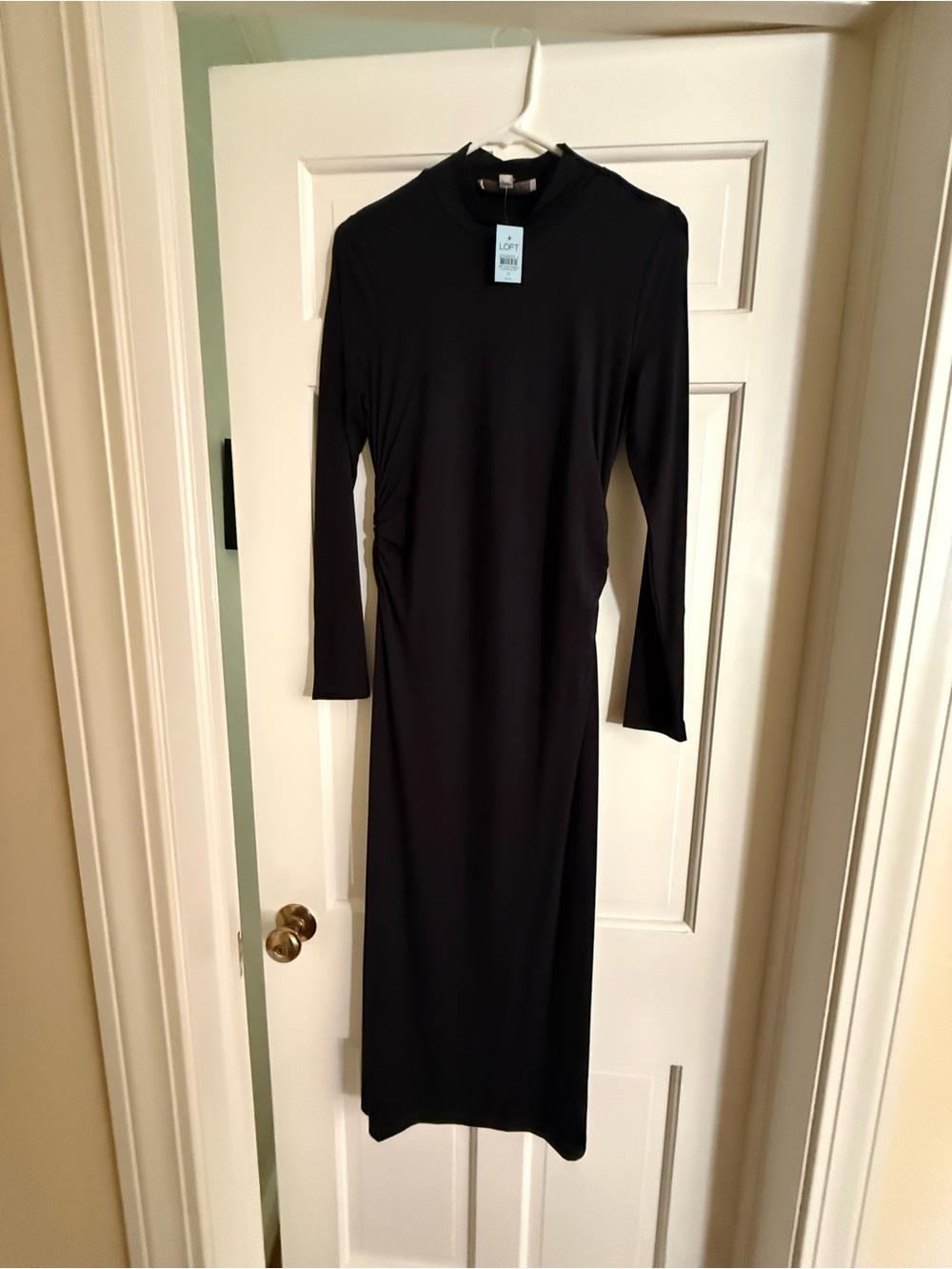 LOFT Black Mock-Neck Long-Sleeve Midi Dress
